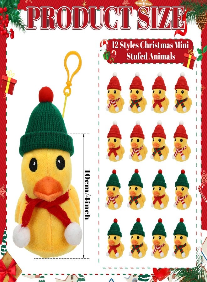 جيريفي مجموعة جيريفي المكونة من 16 قطعة من دمى البط المحشوة القطيفة، هدايا عيد الميلاد، بطة صغيرة 4 بوصة مزينة بقبعة ووشاح لشجرة عيد الميلاد، حيوانات محشوة، هدايا بالجملة، هدايا عيد الميلاد، هدايا حفلات، جوائز - Image 2